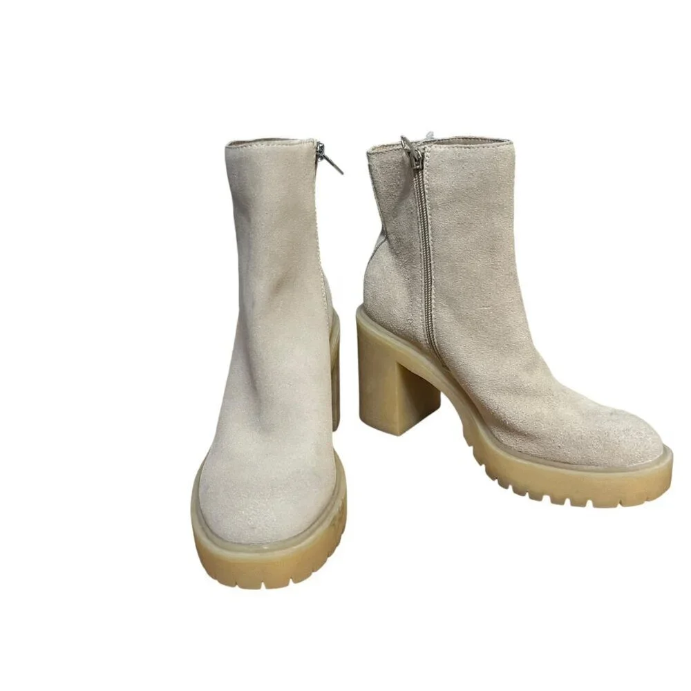 Dolce Vita Beige‎ Suede Platform Ankle Boots With Block Heel Size 7.5